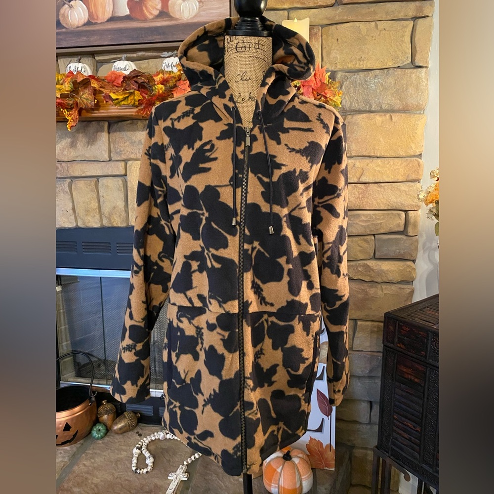 Susan Graver Black and Tan Women's Hooded Jacket